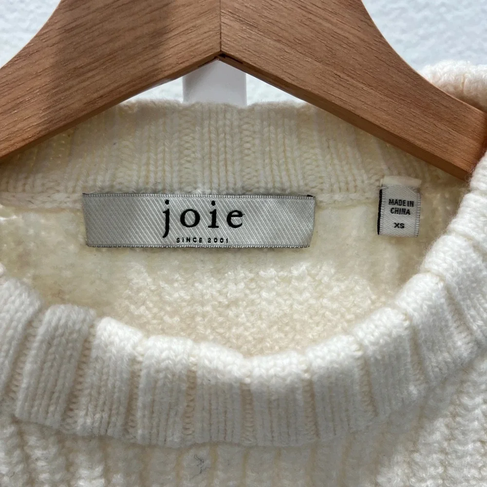 Joie Ivor‎ Colorblock Chunky Cable Knit Wool Sweater Womens XS Cream Old Money